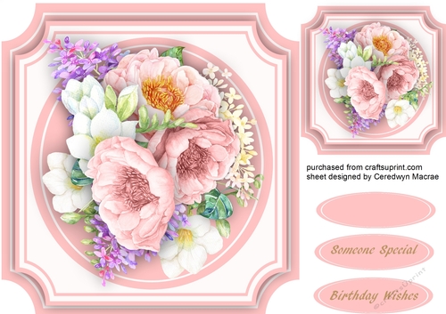 Beautiful pink Peonies in a Cut out Mat 
