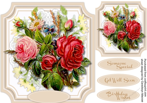 Beautiful Vintage roses on Cut Out Mat