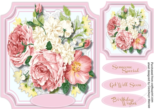 Beautiful Pink roses on Cut out Mat,