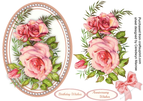 Beautiful Pink Roses on a Pearl oval Mat 