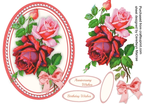 Beautiful Roses on a Pearl Oval Mat 