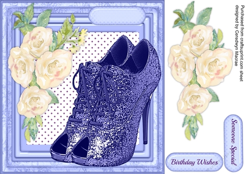 Beautiful Glittered Lilac Shoes amd Cream Roses 
