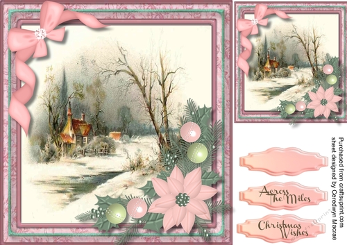 Beautiful Christmas Scene with Pink Poinsettia 