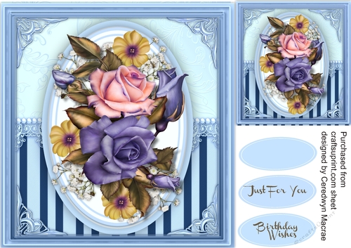 Beautiful Oval Frame and Blue Roses 