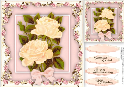 Beautiful Cream Roses in a Floral Frame 