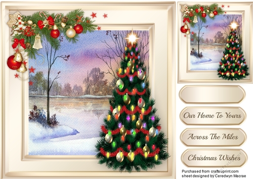 Beautiful Christmas Scene on Gold Frame 