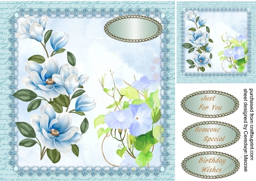 Beautiful Blue Magnolias in Ornate Frame 