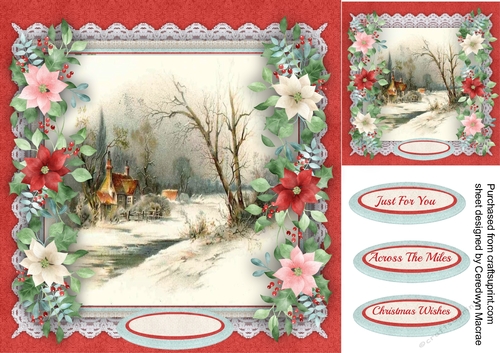 Festive Scene with Poinsettias 