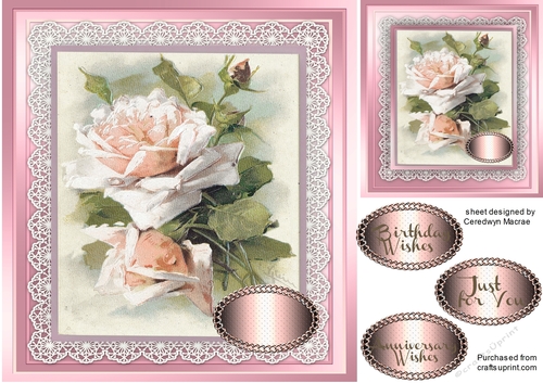 Beautiful Soft Pink Roses on Fine Lace 