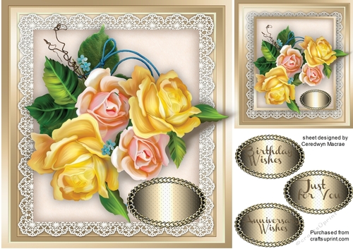 Beautiful Roses on Gold Frame 
