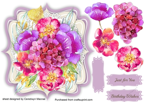 Beautiful Water coloured flowers on a Bracket Frame 