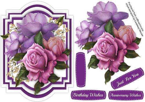 Beautiful Beeloop Roses on a Shaped card 