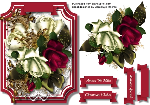Lovely Festive roses on a Shaped Card 