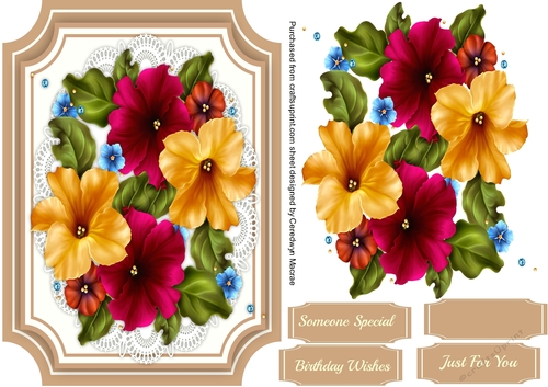 Beautiful Petunias on Lace 