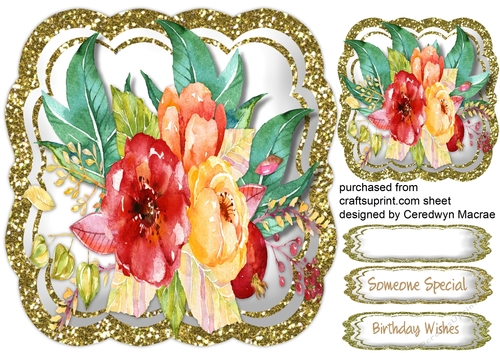 Beautiful Roses on a Gold Glittered Mat 