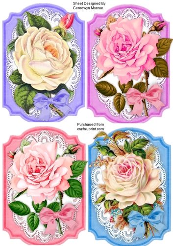 4 Beautiful Roses Toppers on Lace 