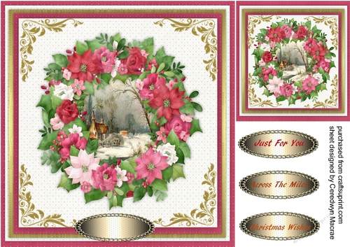 Beautiful Wreath of Poinsettias in a Gold Frame 