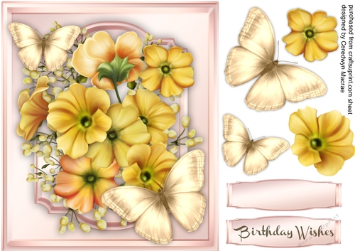 Beautiful  Summer Flowers and Golden Butterflys 