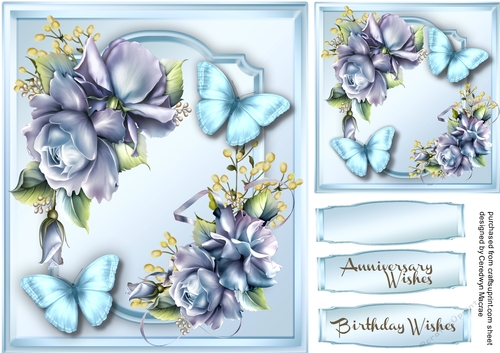 Beautiful porceline Roses and Blue Butterflys 