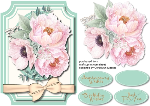 Beautiful pink roses on a Mint Green Cut out Mat 