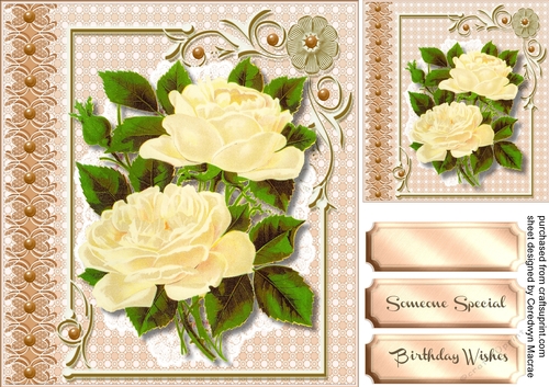 Beautiful Yellow Roses on white Lace 