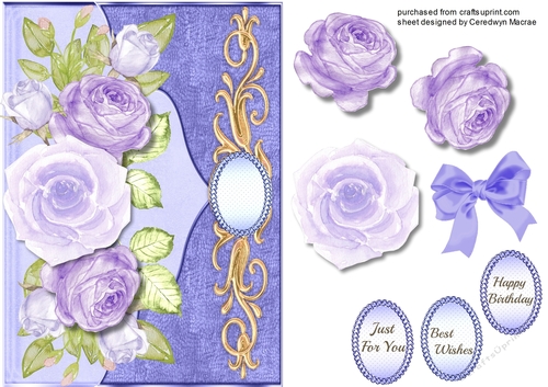 Beautiful envelope Card with lilac Roses 