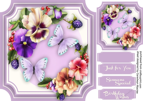 Stunning Pansy.s and Water colour Butterflys 