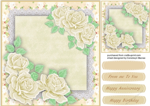 Beautiful Cream Roses on Lace 