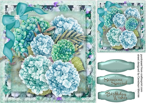 Beautiful Green /Aqua  Hydrangers on a Flower Mat 