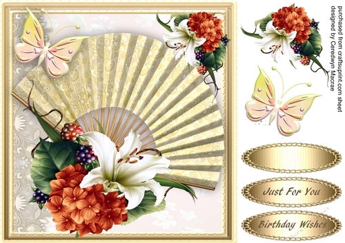 Beautiful Golden  Fan and Flowers 