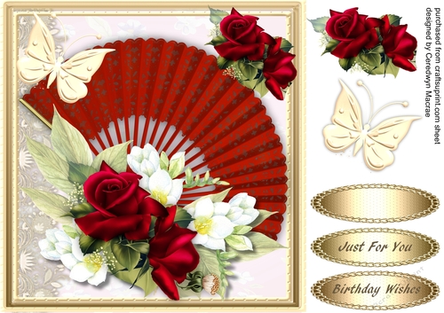 Beautiful Red Fan and Roses