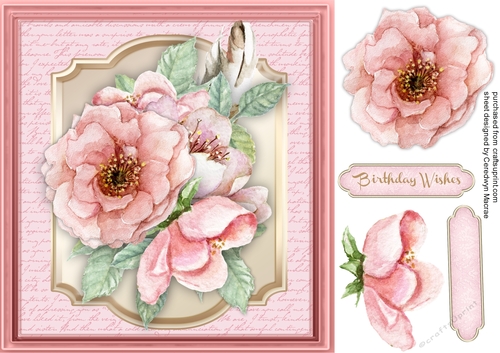 Beautiful Pink Watercoloured roses on a Script mat 
