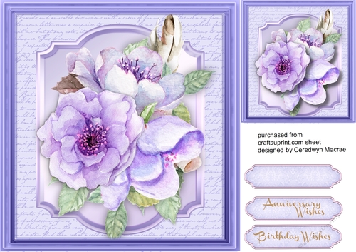 Beautiful Lilac Watercoloured roses on a Script mat 