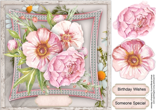 Beautiful Roses on Pink Bevelled Frame 