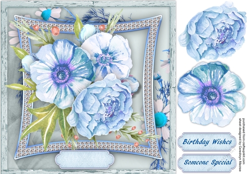 Beautiful  Blue Roses on a Bevelled Frame 