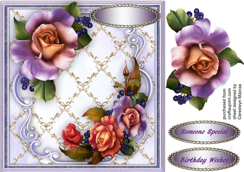 Stunning lilac Roses in a Lattace Frame 3