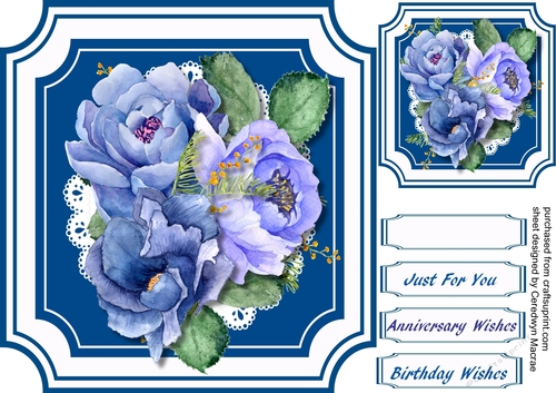 Beautiful Blue Roses on Cut Out Mat 