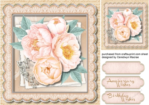 Beautiful Peach Roses in a Scalloped Frame  1