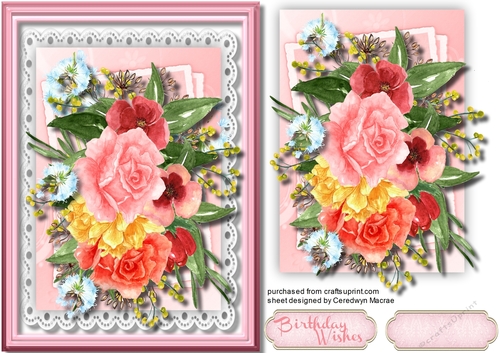 Beautiful A5 Mixed roses on lace 