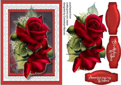Beautiful A5 Red Roses on lace 