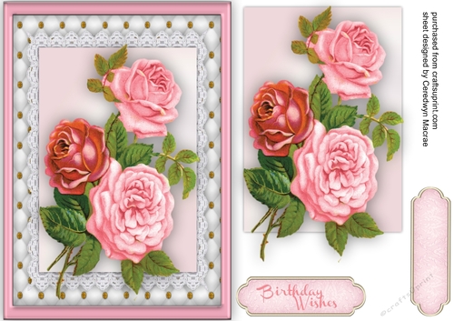 Beautiful A5 Roses on a Lattice Mat 