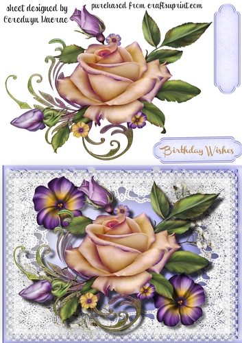 Beautiful Cream and Lilac roses on a Vintage Lace mat