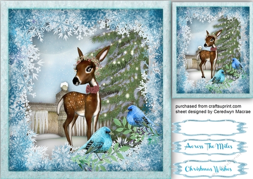 Cute Blue Birds and Christmas Reindeer 