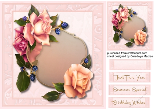 Beautiful Roses and Fruit on a Ornate mat 