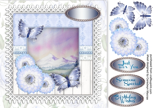 Beautiful Blue Dahlias and Butterflys 