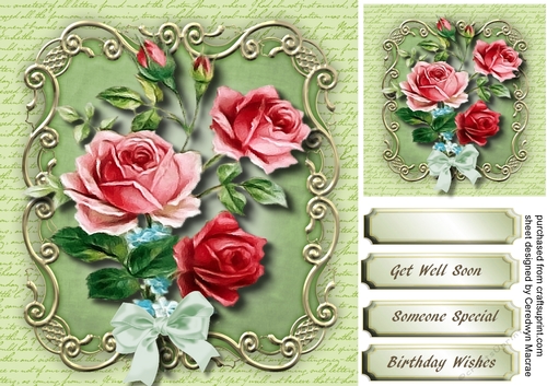 Beautiful Roses on a Ornate Mat 1,