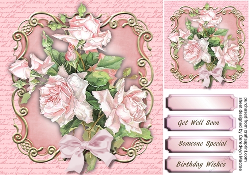 Pink French  Roses on a Ornate Mat  4,