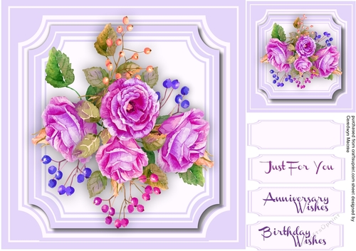 Beautiful Lilac Roses in a Cut-Out-Mat 2