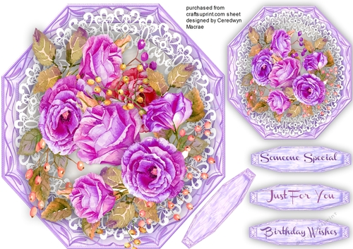 Beautiful ilac Octagonal with  roses on lace 