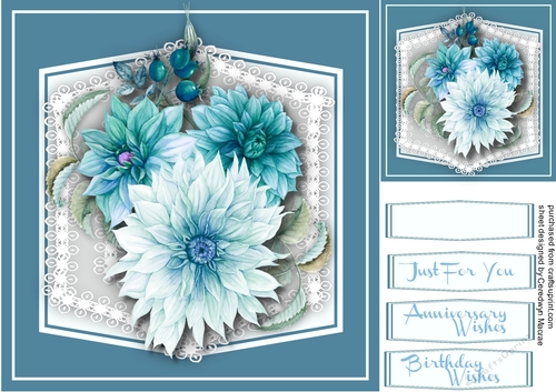 Beautiful Aqua Dalhias on Boarder Lace 